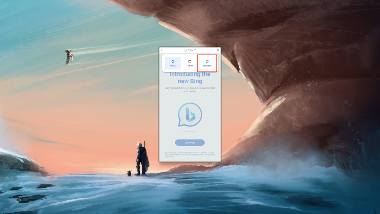  Select Resizable window for Bing app on Chromebook 