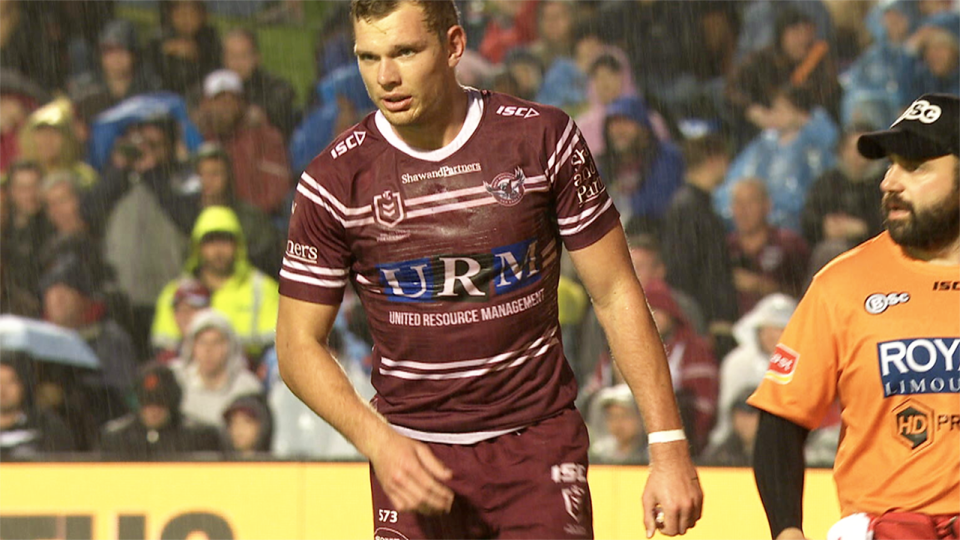 Tom Trbojevic, pictured here leaving the field after he was injured. Image: Fox Sports