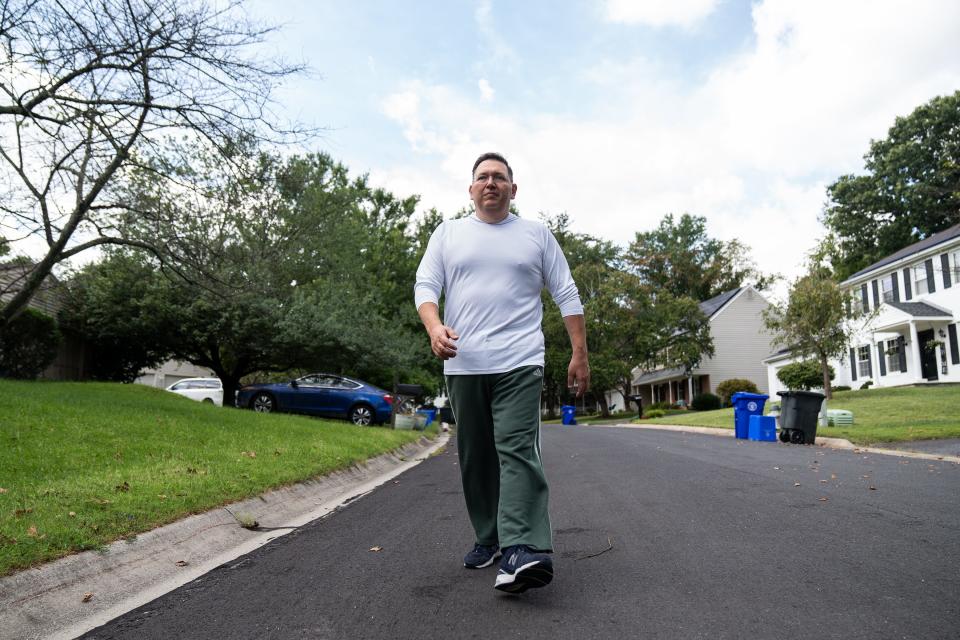Brian Castrucci takes a short walk in his Durwood, Maryland, neighborhood.