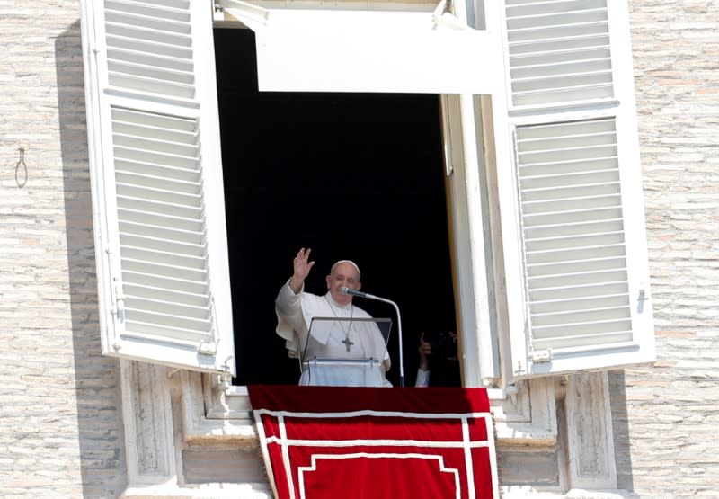 FILE PHOTO: Pope Francis leads the Regina Coeli prayer for the first time in three months at the Vatican