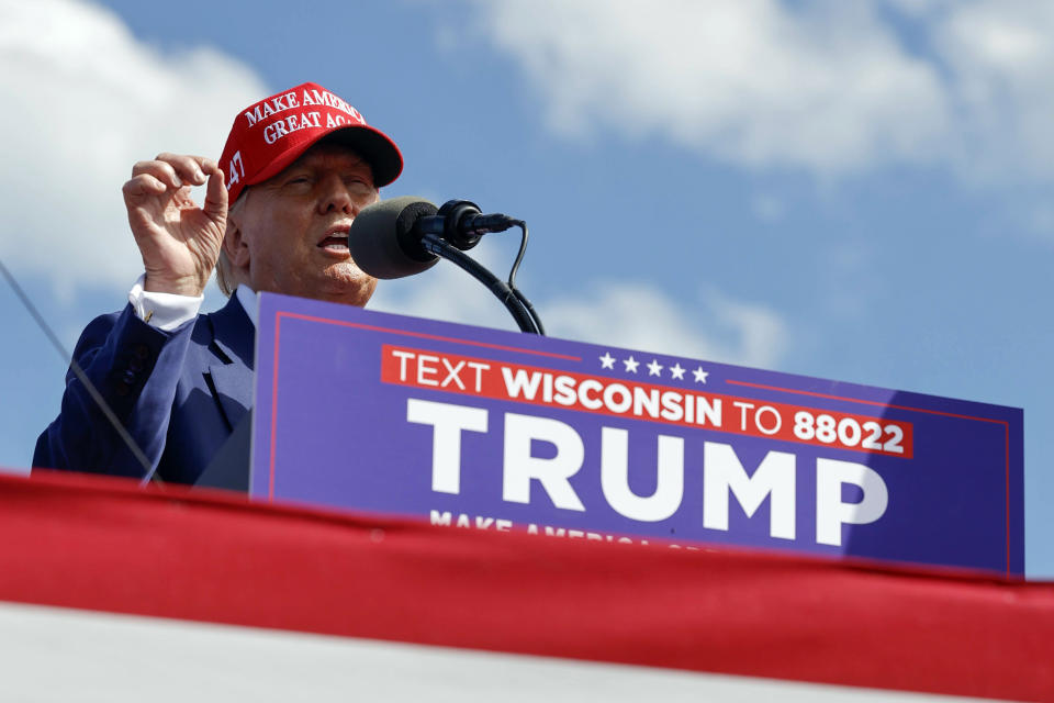 Republican presidential candidate former President Donald Trump speaks at a campaign event Tuesday, June 18, 2024, in Racine, Wis. (AP Photo/Jeffrey Phelps)