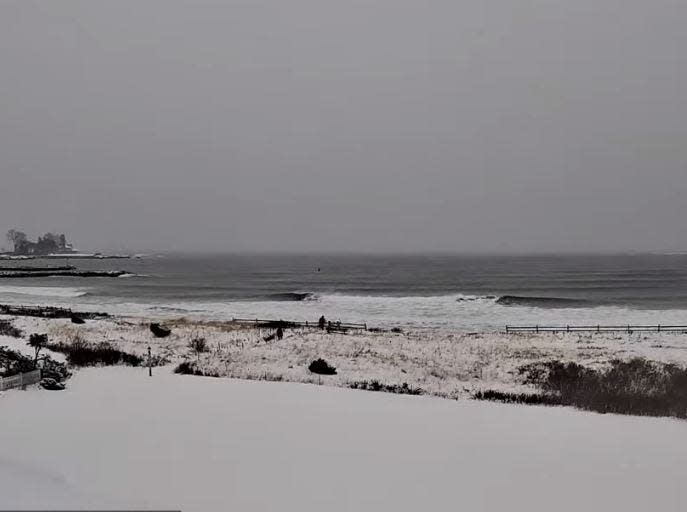 Snow at Kennebunk Beach in Maine Sunday, Jan. 7, 2024.