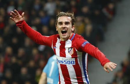 Football Soccer - Bayer Leverkusen v Atletico Madrid - UEFA Champions League Round of 16 First Leg - BayArena, Leverkusen, Germany - 21/2/17 Atletico Madrid's Antoine Griezmann celebrates scoring their second goal Reuters / Wolfgang Rattay Livepic