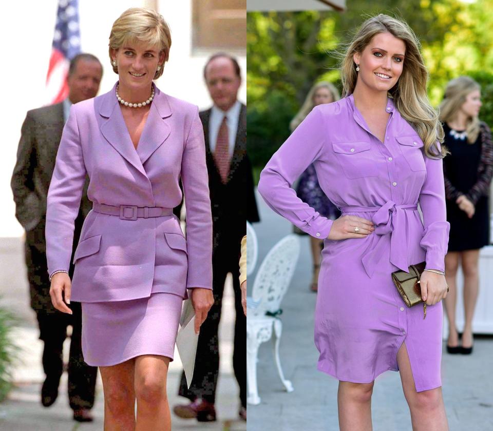 <p>The aunt and niece have both opted for near-identical shades of all-over purple: Diana in 1997, during a visit to Washington, D.C., and Spencer to a Wimbledon party at Kensington Palace.<br></p>