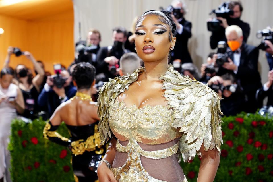 Megan Thee Stallion attends the Met Gala in New York on May 2, 2022. <a href="https://www.gettyimages.com/detail/news-photo/megan-thee-stallion-attends-the-2022-met-gala-celebrating-news-photo/1395062765?phrase=megan%20stallion&adppopup=true" rel="nofollow noopener" target="_blank" data-ylk="slk:Jeff Kravitz/FilmMagic;elm:context_link;itc:0;sec:content-canvas" class="link ">Jeff Kravitz/FilmMagic</a>