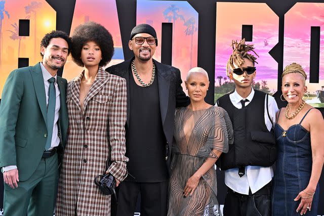 <p>Axelle/Bauer-Griffin/FilmMagic</p> Trey Smith, Willow Smith, Will Smith, Jada Pinkett Smith, Jaden Smith and Jada's mom Gammy Norris at the L.A. premiere of 'Bad Boys: Ride or Die' on May 30