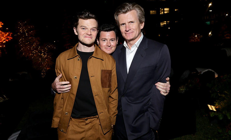 Robert Aramayo, Benjamin Walker, and Charles Edwards attend "The Lord Of The Rings: The Rings Of Power" Los Angeles Red Carpet Premiere & Screening on August 15, 2022 in Los Angeles, California.