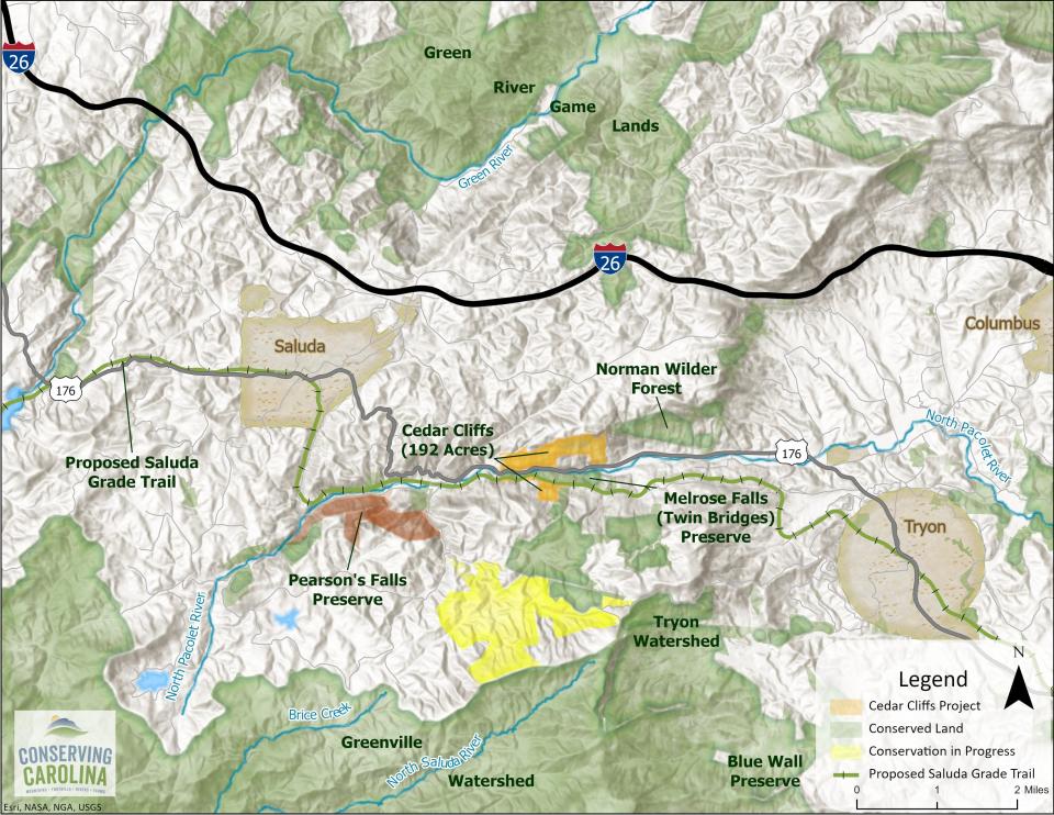 This map shows the Cedar Cliffs property recently purchased by Conserving Carolina.