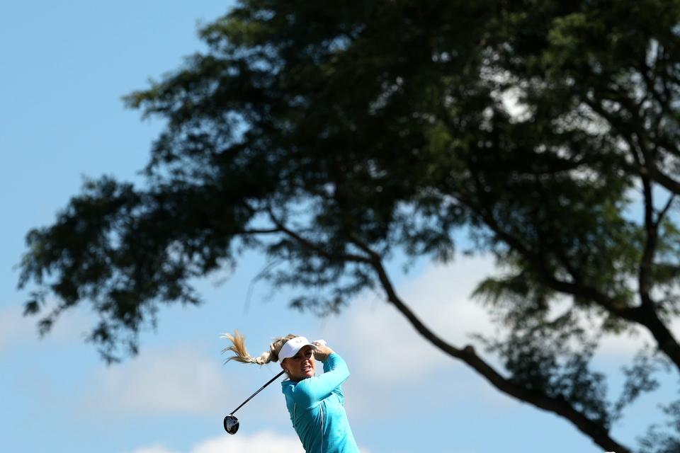 English golfer Charley Hull plays a shot for Team Europe ahead of The Solheim Cup at Inverness Club in Toledo, Ohio.