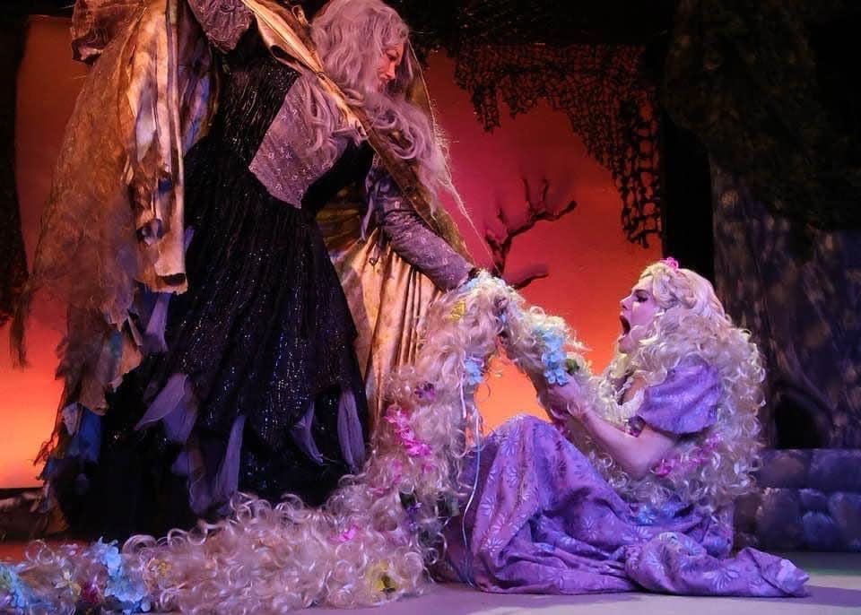 Sara Bleything as the witch, left, and Hope O'Conor as Rapunzel in the Eventide Theatre Company production of "Into the Woods."