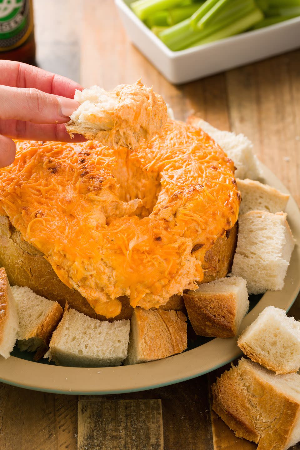 Buffalo Chicken Dip in a Bread Bowl