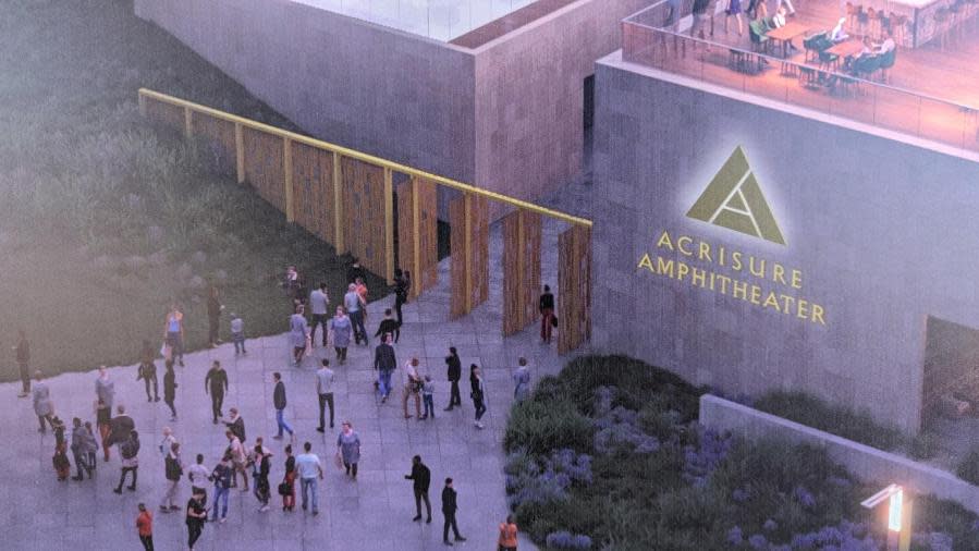 A rendering shows the Acrisure logo on the planned amphitheater in Grand Rapids.