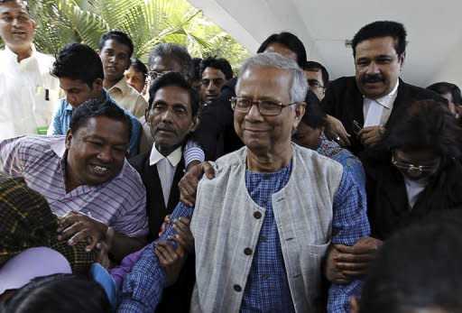 Bangladesh's Supreme Court on Tuesday dismissed a final appeal by Nobel-winning economist Muhammad Yunus (pictured, centre) against a central bank order sacking him from the microfinance bank he founded, Yunus's lawyer told AFP