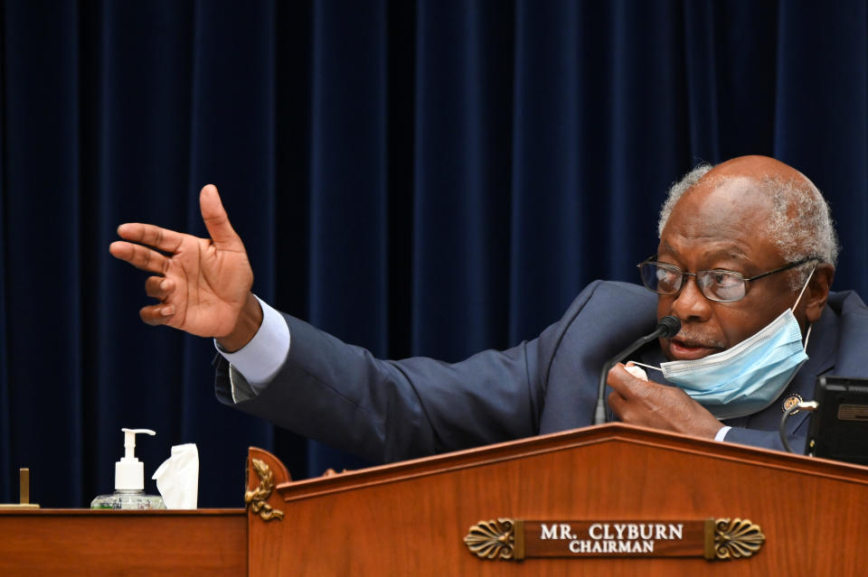 U.S. Rep. James Clyburn (D-SC) speaks during a House Select Subcommittee on the Coronavirus Crisis hearing in Washington, D.C. in July 31, 2020. (Erin Scott/Pool via Reuters)