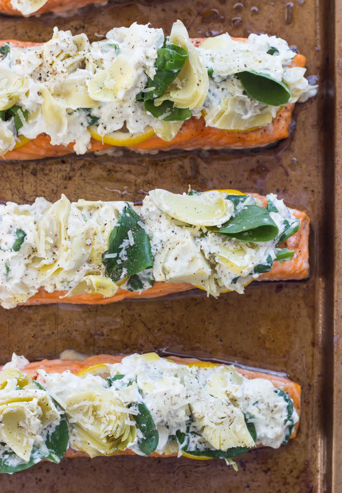 Spinach and Artichoke Roasted Salmon