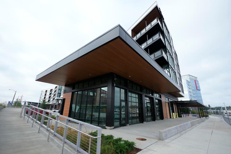 The outdoor dining area at the future Bridgewater restaurant at 2011 South 1st Street in Milwaukee on Monday, Aug. 29, 2022. The Marcus Corp's Benson's division restaurant, in the River 1 development, is expected to open in mid-October 2022.