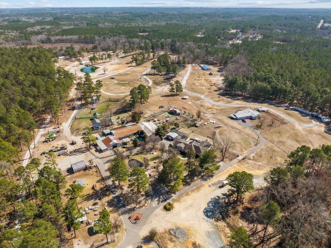 An aerial of Aloha Safari Zoo at 159 Mini Lane in Cameron, NC. National Land Realty