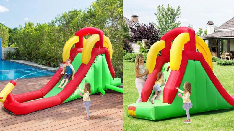 Safe water play is possible with the Honey Joy inflatable bounce park.