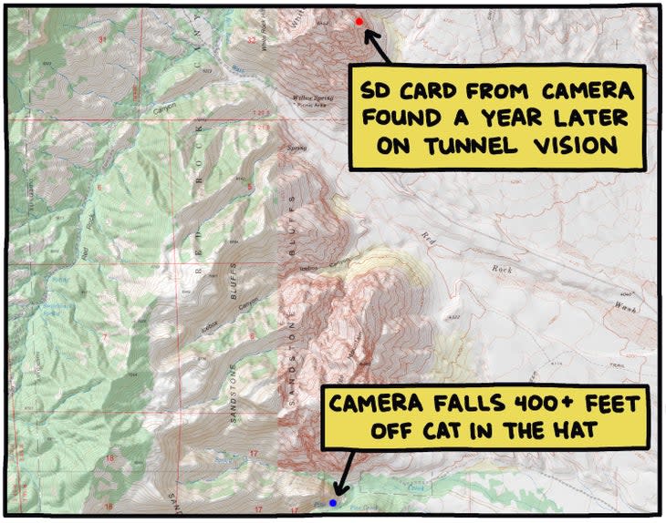 illustration of map where camera was lost and sd card was found