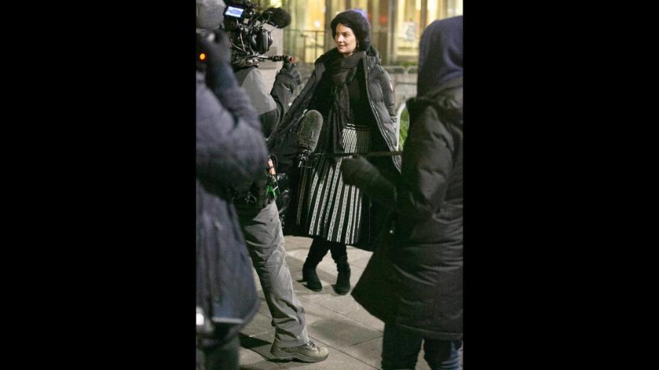 Sarah Ransome is interviewed after leaving the courthouse in New York Monday evening, Dec. 20, 2021, after closing arguments concluded in the case against Ghislaine Maxwell and the jury began deliberation. Ransome settled a lawsuit against Maxwell and Jeffrey Epstein in 2017 for trafficking her when she was 22. She has been attending the Maxwell trial in New York in support of the accusers.