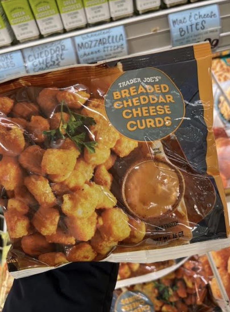 A bag of Trader Joe's Breaded Cheddar Cheese Curds