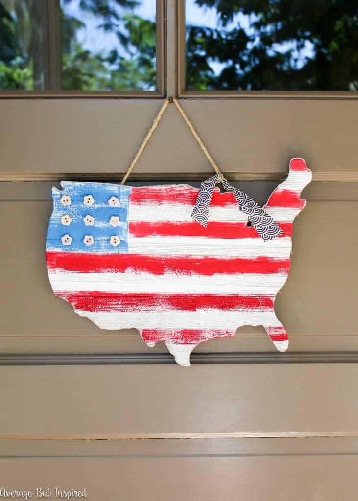USA Wooden Flag Map Door Hanger