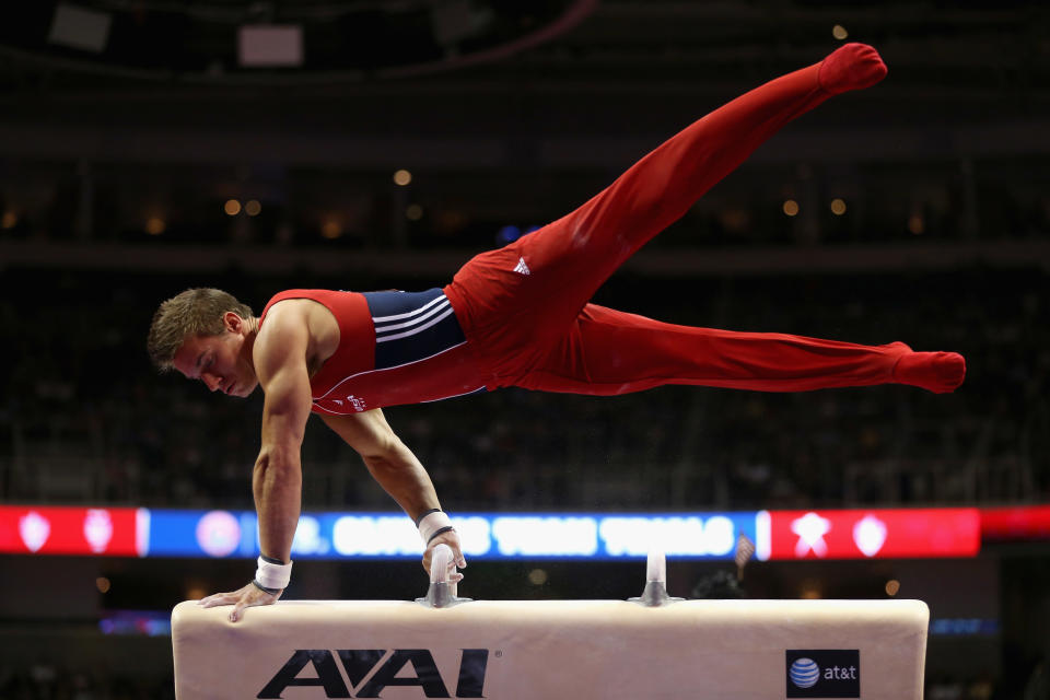 Sam Mikulak competes on the pommel horse during day 3 of the 2012 U.S. Olympic Gymnastics Team Trials at HP Pavilion on June 30, 2012 in San Jose, California. (Photo by Ezra Shaw/Getty Images)