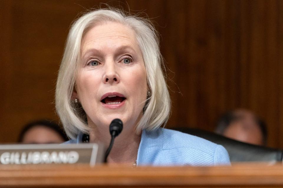 Sen. Kirsten Gillibrand, D-N.Y., asks a question during a Senate Special Committee on Aging hearing, Thursday, May 18, 2023, on Capitol Hill in Washington.