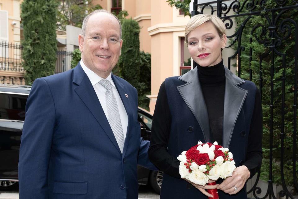 <p>David Niviere/SC Pool - Corbis/Getty</p> Prince Albert II and Princess Charlene of Monaco photographed in 2023.