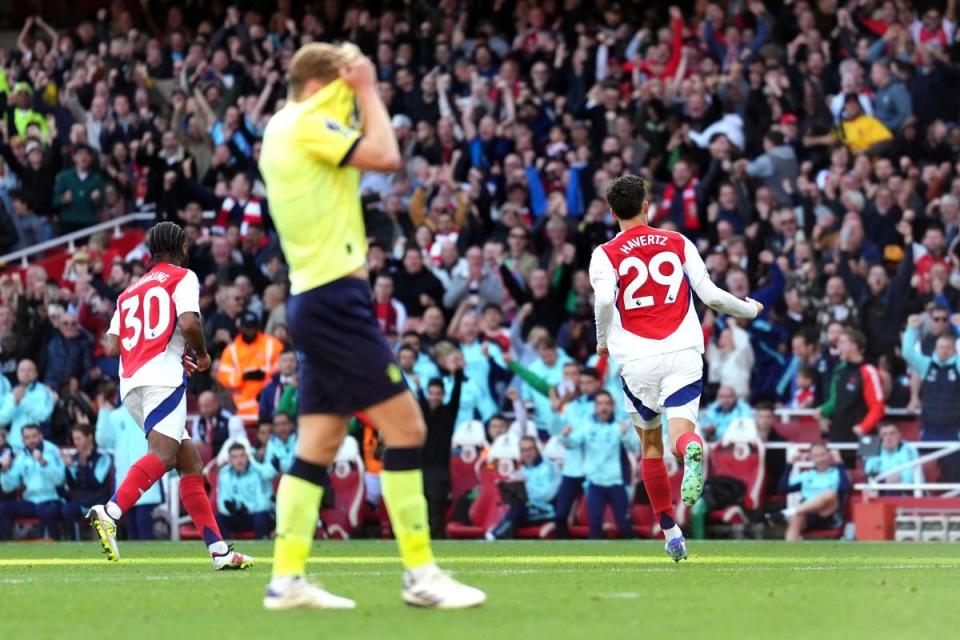 Flynn Downes in agony as Arsenal's Kai Havertz celebrates his goal <i>(Image: PA)</i>