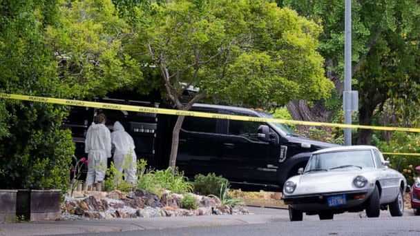 PHOTO: Police investigate a home on Hawthorne Lane in Davis, Calif., May 4, 2023, related to a series of three stabbings over the last week that left two men dead and a woman critically injured. (Paul Kitagaki Jr./ZUMA Press Wire)