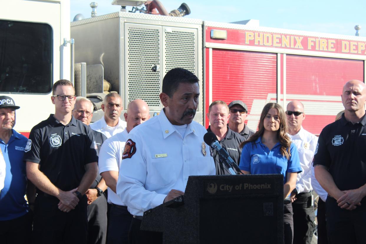 Phoenix Fire Chief Mike Duran III speaks about recent child drownings in the Valley in Phoenix, Ariz. on Wednesday, June 22, 2022.