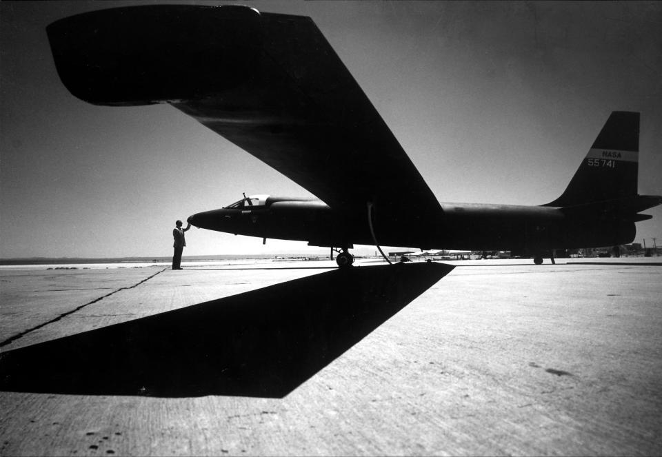 A U-2 plane is photographed at Edwards Air Force Base in 1960.