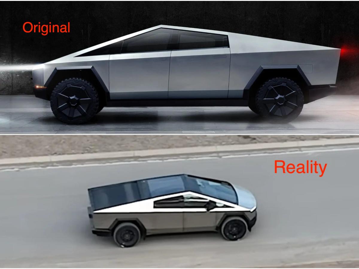 Снимки една до друга показват колко се е променил Cybertruck на Tesla спрямо оригиналния дизайн на Илън Мъск