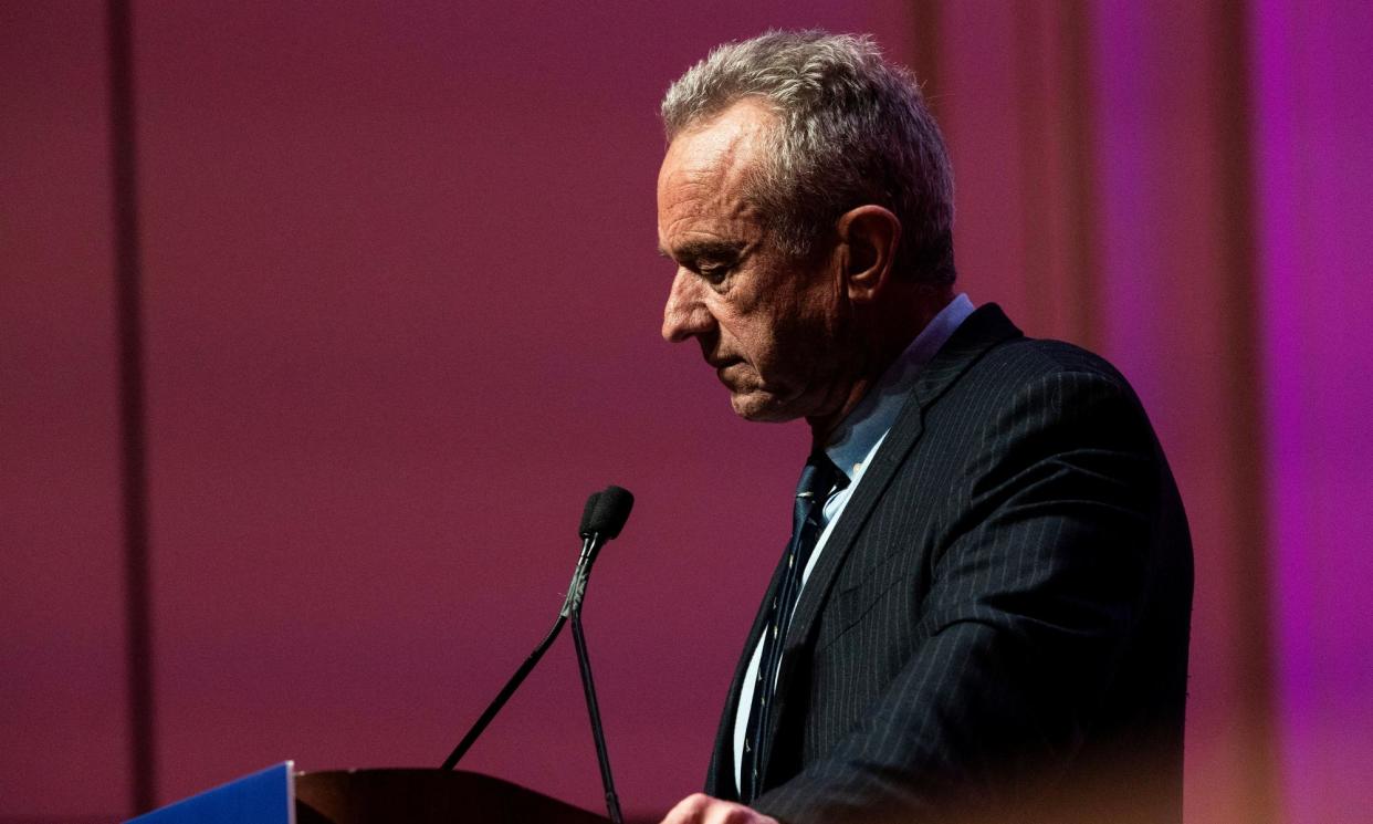 <span>Robert F Kennedy Jr speaks at a voter rally in Grand Rapids, Michigan, on 10 February 2024.</span><span>Photograph: Chris DuMond/Rex/Shutterstock</span>