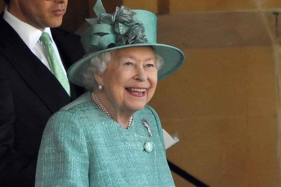 WINDSOR, ENGLAND - JUNE 13:  Queen Elizabeth II attends a ceremony to mark her official birthday at Windsor Castle on June 13, 2020 in Windsor, England. The Queen celebrates her 94th birthday this year, in line with Government advice, it was agreed that The Queen&#39;s Birthday Parade, also known as Trooping the Colour, would not go ahead in its traditional form. (Photo by Toby Melville - WPA Pool/Getty Images)
