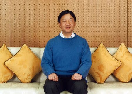 Japan's Crown Prince Naruhito smiles at his residence Togu Palace in Tokyo February 11, 2015, in this handout photo by the Imperial Household Agency of Japan received by Reuters February 23, 2015. REUTERS/Imperial Household Agency of Japan/Handout via Reuters