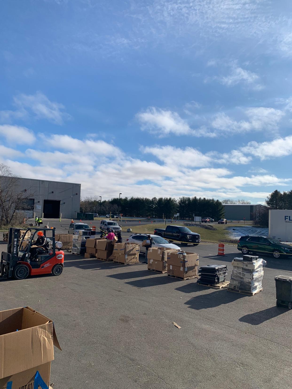 Preregistration kept wait times and lines short during the Dec. 1 electronics and small appliance recycling event at the Portage County Transfer Facility in Plover. To register for the April 13 event, visit www.co.portage.wi.gov/activities or call the Solid Waste Department at 715-343-6297.