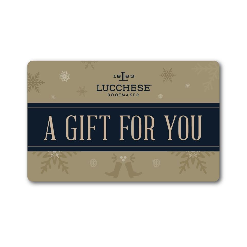 <p><a href="https://go.redirectingat.com?id=74968X1596630&url=https%3A%2F%2Fwww.lucchese.com%2Fproducts%2Flucchese-gift-card-1&sref=https%3A%2F%2Fwww.esquire.com%2Flifestyle%2Fg41019151%2Fbest-gift-cards-online%2F" rel="nofollow noopener" target="_blank" data-ylk="slk:Shop Now;elm:context_link;itc:0;sec:content-canvas" class="link ">Shop Now</a></p><p>Gift Card</p><p>lucchese.com</p><p>$50.00</p>