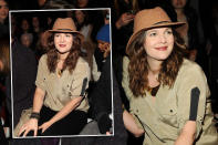 Auch Drew Barrymore ließ sich auf der Fashion Week blicken: Ganz entspannt saß sie bei Rag&Bone in der Front-Row. Ihren After-Baby-Body hatte die Aktrice in schlichte Pants und ein glänzendes Khaki-Hemd gepackt. Und obendrauf gab’s noch einen schicken Hut!(Bilder: Getty Images)