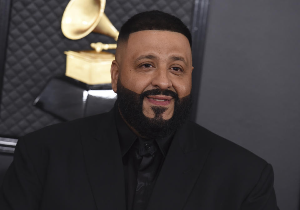 FILE - This Jan. 26, 2020 file photo shows DJ Khaled at the 62nd annual Grammy Awards in Los Angeles. Stay-at-home orders, traveling fears and the cancellation of sporting events, concerts and theme parks have forced the Make-a-Wish foundation to come to a stand-still, leaving young people’s requests in holding patterns. The charity has introduced “Messages of Hope,” encouraging the public and celebrities to record inspiring messages and upload them to social media, and so far, stars like DJ Khaled have already participated. (Photo by Jordan Strauss/Invision/AP, File)