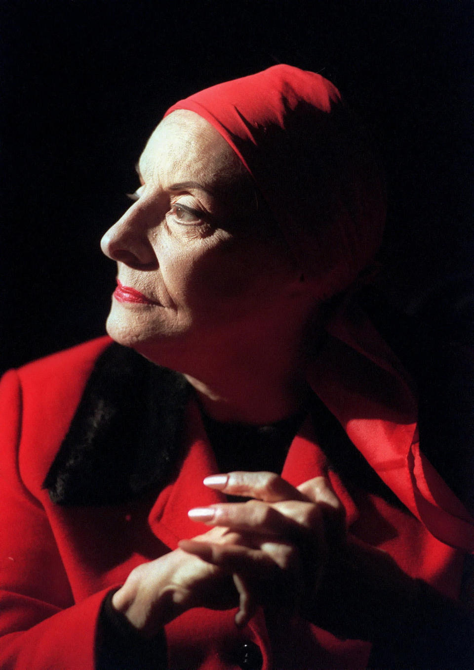 FILE - In this Jan. 27, 1998, file photo, Alicia Alonso, founder of the Ballet Nacional de Cuba, listens during an interview in New York. Cuba's national ballet has reported that Alonso has died on Oct. 17, 2019. (AP Photo/Bebeto Matthews, File)