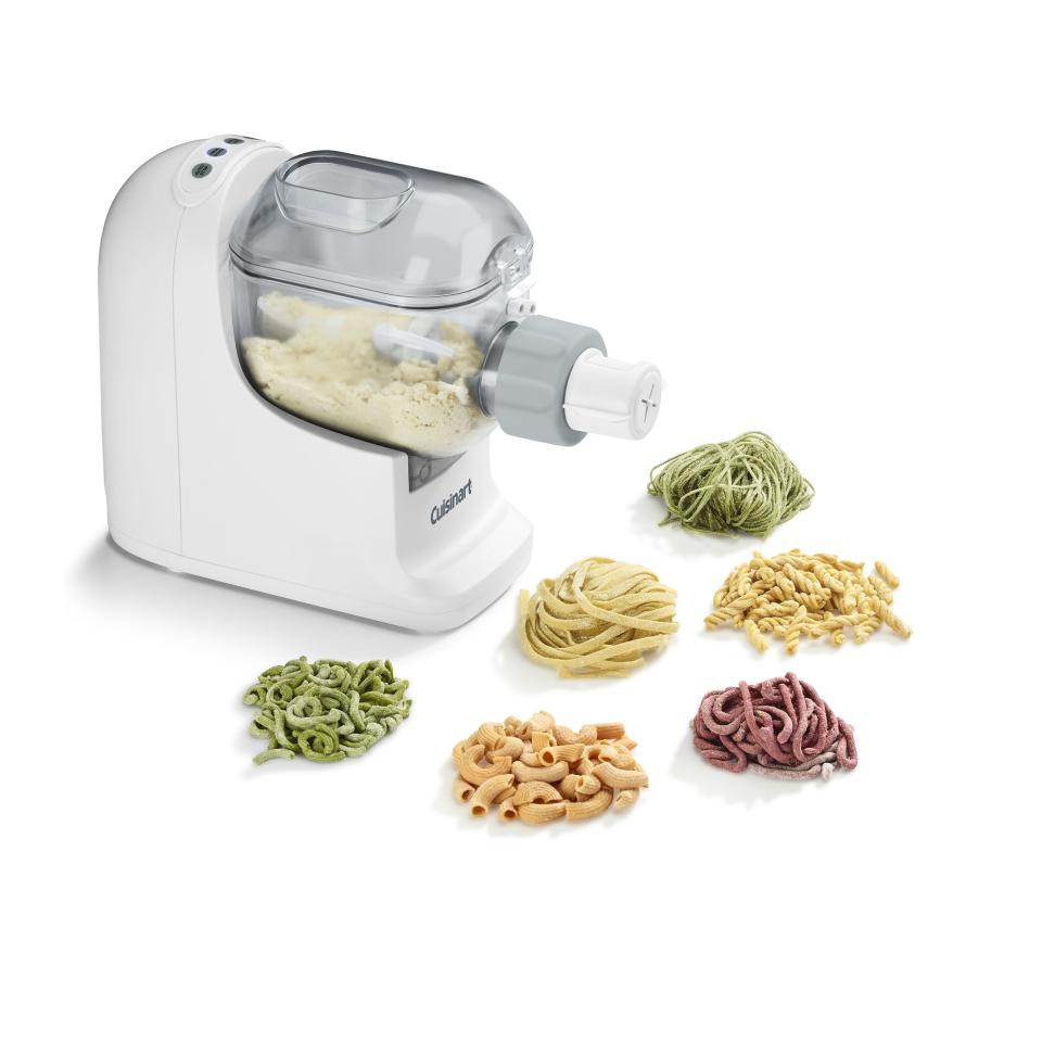 <p><strong>Cuisinart</strong></p><p>amazon.com</p><p><strong>$182.81</strong></p><p><a href="https://www.amazon.com/dp/B08LX43YVF?tag=syn-yahoo-20&ascsubtag=%5Bartid%7C2140.g.32268112%5Bsrc%7Cyahoo-us" rel="nofollow noopener" target="_blank" data-ylk="slk:Shop Now;elm:context_link;itc:0;sec:content-canvas" class="link ">Shop Now</a></p><p>La cena è servista—dinner is served! He can make a pound of fresh pasta or knead bread dough with this compact two-in-one machine. It comes with discs that create six different style pastas, including rigatoni and bucatini, along with measuring cups and a storage bag. The parts are all dishwasher safe, making cleanup a breeze. </p>