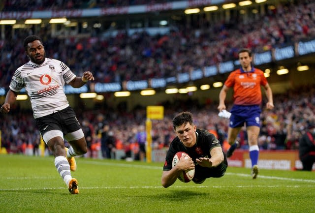 Louis Rees-Zammit touched down twice in Wales' 38-23 Autumn Nations Series win against 14-man Fiji at the Principality Stadium, but this effort was ruled out