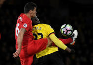 Britain Football Soccer - Watford v Liverpool - Premier League - Vicarage Road - 1/5/17 Liverpool's Dejan Lovren in action with Watford's Stefano Okaka Reuters / Toby Melville Livepic