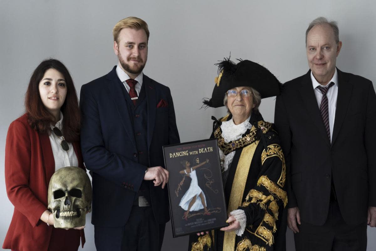 Shannon Reimann-Hammond (Producer), Centre Left – Evan Preston (Writer & Director), Centre Right - Valerie Laurent (Lord Mayor of Southampton), Right – David Schaal (Star of the Inbetweeners) <i>(Image: Evan Preston)</i>