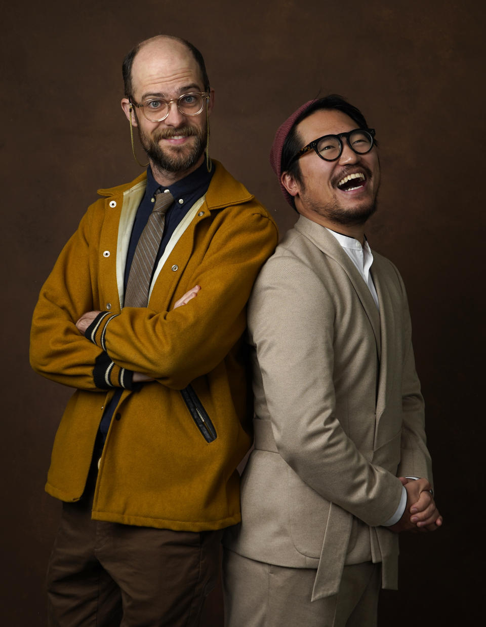 FILE - Daniel Scheinert, left, and Daniel Kwan, the directing duo known as the Daniels, pose for a portrait at the 95th Academy Awards Nominees Luncheon on Monday, Feb. 13, 2023, at the Beverly Hilton Hotel in Beverly Hills, Calif. (AP Photo/Chris Pizzello, File)