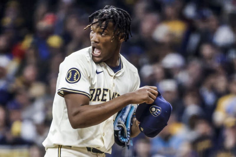 Milwaukee Brewers pitcher Abner Uribe (pictured) and Tampa Bay Rays outfielder Jose Siri exchanged punches in the eighth inning of a game Tuesday in Milwaukee. File Photo by Tannen Maury/UPI