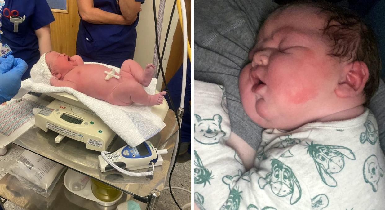 Baby Teddie was born weighing almost 12lbs with midwives gasping when he made his arrival. (Ruby Eden/SWNS)