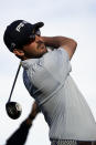 Andrew Landry hits from the 16th tee during the second round of The American Express golf tournament at La Quinta Country Club on Friday, Jan. 17, 2020, in La Quinta, Calif. (AP Photo/Marcio Jose Sanchez)